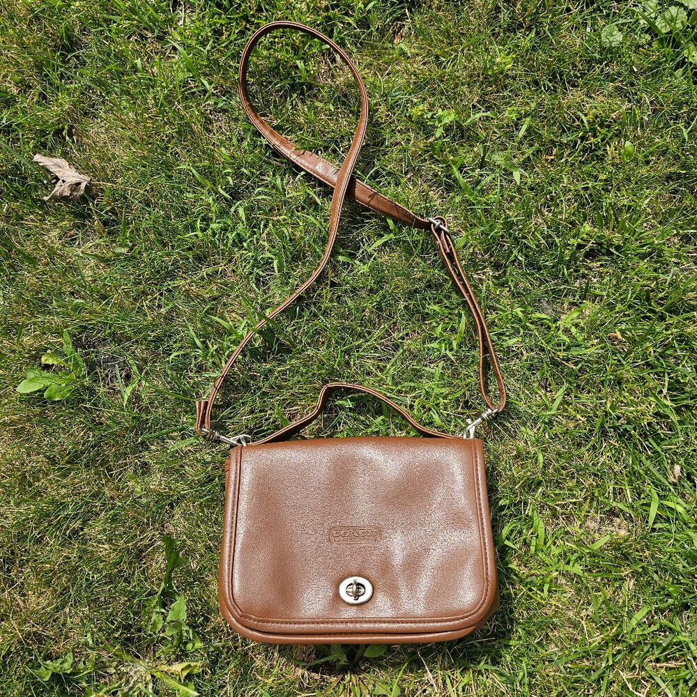 Vintage Coach Crossbody Mini Messenger Top Handle Leather Purse, Companion Brown